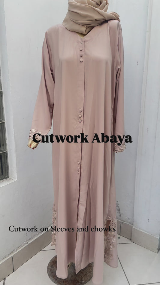 Beige cutwork abaya