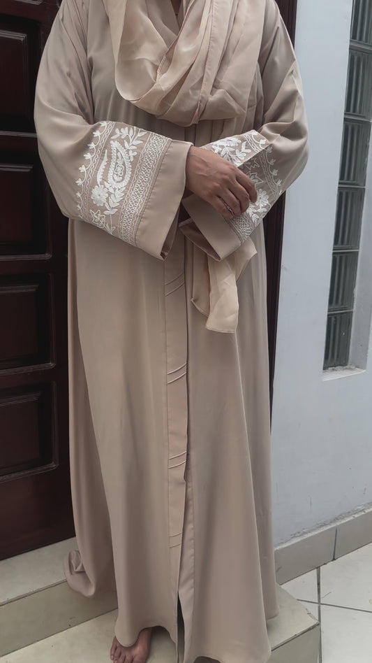 Beige embroidered abaya